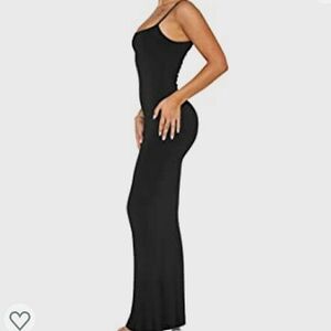 Sexy Lounge Slip Elegant Sleeveless Backless Ribbed Bodycon Maxi Dress SZ M blac